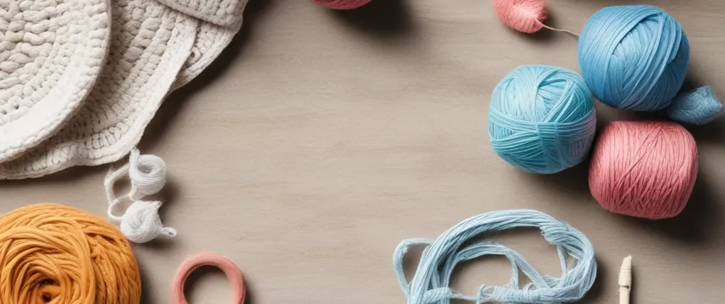 yarn and crochet tools on a wooden table