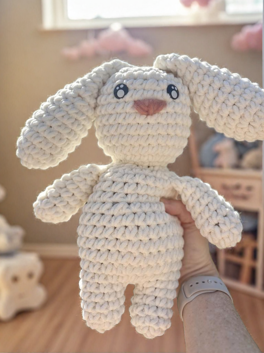 Plushie crochet white bunny with pink nose